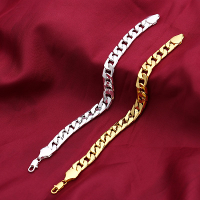 European and American Flat Men's Side Bracelet Spot Supply Gold Plated Platinum 10mm Electroplated Bracelet 2019 Jianghu