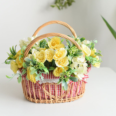 Rattan Hand-Held Flower Basket Floral Packaging Flower Shop Gift Basket Packaging Woven Hollowed Basket