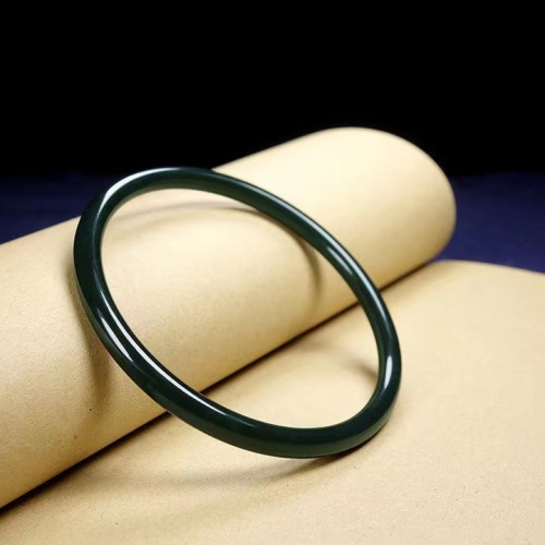 Xinjiang Natural Hetian Jade Jade Jingle Bracelet Fine round Bracelet for Women dark Green Jade Bracelet Live Wholesale