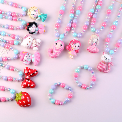 [New] Children's Ornaments Luminous Necklace Bracelet Night Market Stall Light Club Girls Creative Princess Jewelry Set
