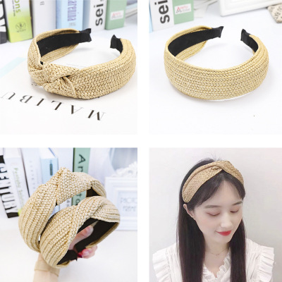 New Spring Wear Headband Fashion Woven Hair Accessories Headband Raffia Woven Hair Clip Headdress Women's Hair Tie C298