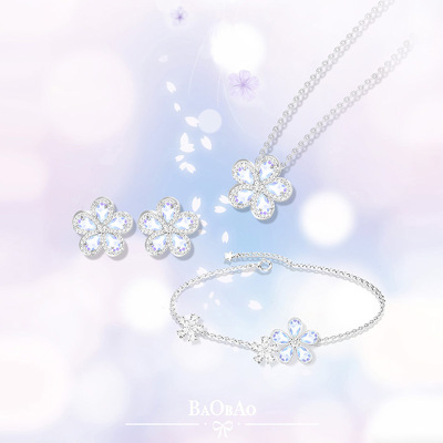 Baobao Original Design Glitter Flower 925 Sterling Silver Diamond Fairy Flower Necklace Jewelry Set