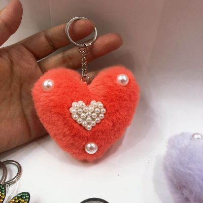 Pearl Fur Heart Keychain Pendant Cute Decoration Schoolbag Handbag Pendant Valentine's Day Girls Gift