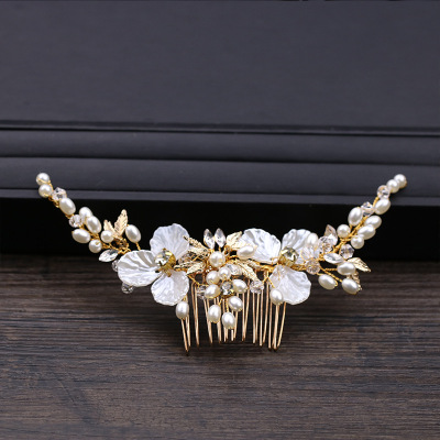 2020 New Pearl Flower Hair Comb Headdress Exquisite Wedding Dress Accessories Golden Leaf Hair Comb Headdress