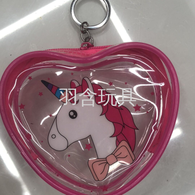 Factory Direct Sales Transparent Heart Bag Coin Purse Children's Coin Bag Data Cable Earphone Bag Schoolbag Hanging