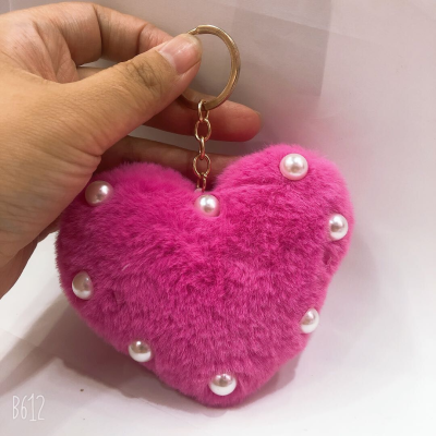 Pearl Fur Heart Keychain Pendant Cute Decoration Schoolbag Handbag Pendant Valentine's Day Girls Gift