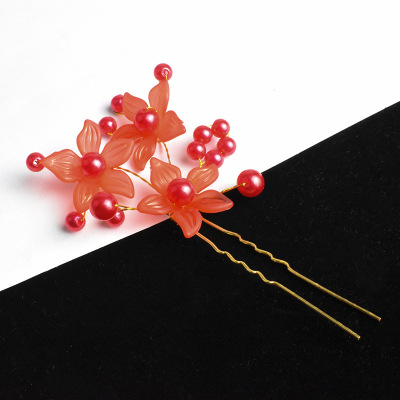 Xiuhe Clothing Headdress Wedding Dress Dress Hair Accessories Pearl Hairpin Flower Beads Hairpin U-Shaped Hair Clasp