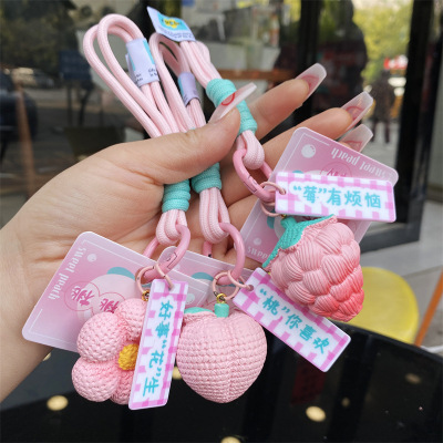Internet Celebrity Same Style Creative Weaving Fruit Blossom Resin Carrying Strap Keychain Pink Girl's Backpack Small Pendant Wholesale