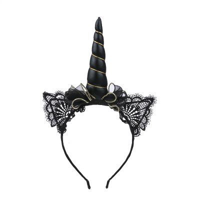 Halloween Unicorn Headband Cat Ears Iron Headband Three-Layer Bow Unicorn Birthday Party Hair Accessories