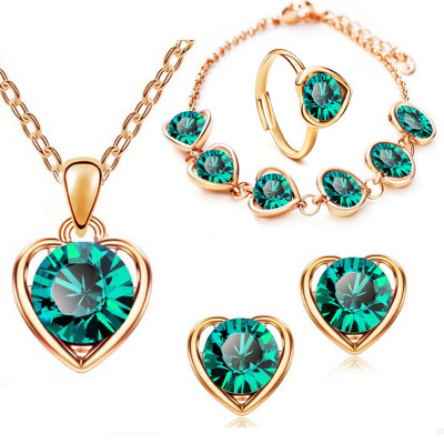 Fashion Crystal Necklace Earrings Crystal Heart-Shaped Four-Piece Set High-End in Stock Wholesale-Heart Words 399