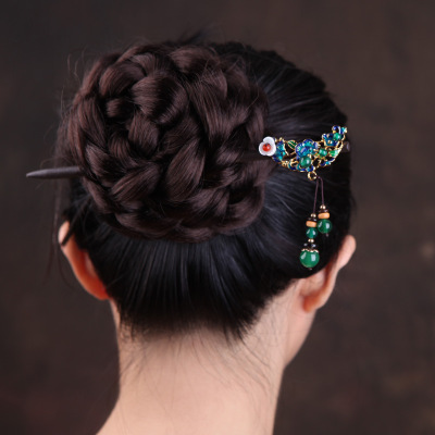 Hair Accessories Cloisonne Flower Classical Headdress Female Jiangnan Ethnic Style Hairpin Step Shake Hair Clasp Female