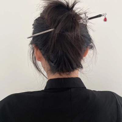 New Chinese Sword Hair Clasp Punk Ruby Pendant Personal Influencer Back Head Daily Updo Hair Accessories