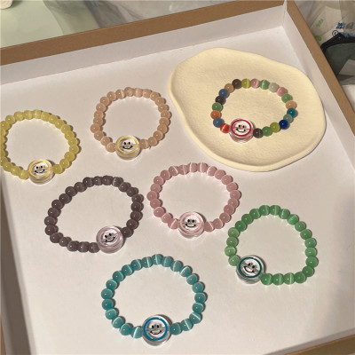 Korean Style Colorful Glazed Bracelet Transparent Glaze Smiley Bracelet Korean Style All-Match Beaded Bracelet for Women