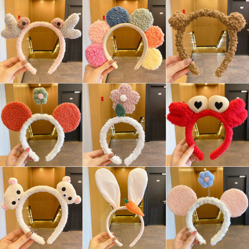 autumn and winter cute plush face wash hair bands internet celebrity 2022 new hair band men‘s headband hair tie hairpin women‘s headdress