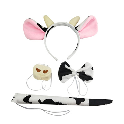 Halloween Kindergarten Activity Party Equipment Plush Cute Animal Cow Four-Piece Set Headband Toy Direct Sales