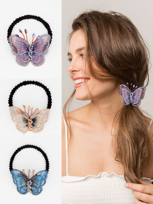 Butterfly Hair Band Vintage Rubber Band for Women Ins Mori Girl Bow Hair Rope Tie-up Hair Head Rope High Elastic Headdress