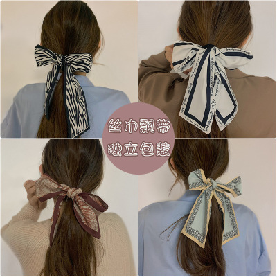 Hair Band French Silk Scarf Ribbon Internet-Famous And Vintage Ribbon Simple Hair Band For Girls Headdress Satin Scarf