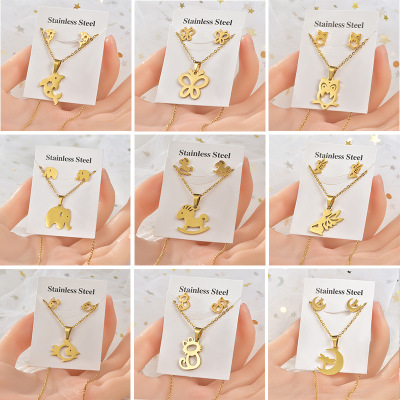 Ear Stud Earrings Stainless Steel Set Insect Animal Two-Piece Set Cross-Border Foreign Trade Female Small Accessories