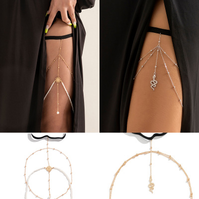 Europe and America Cross Border Wind Snake Pendant Fashion Leg Ring Sexy Elastic String Casual Beach Imitation Pearl