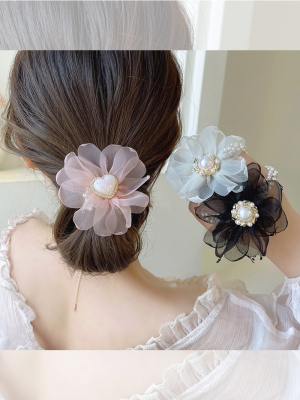Fairy Summer ~ Flower Pearl Hair Ring Ins Hairtie Girls High-Grade Simple Temperament Leather Case 2022 New