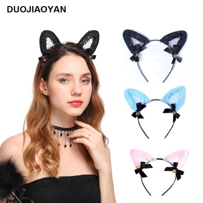 Foreign Trade Sexy Underwear Uniform Temptation Accessories Lace Headband Cat Ears Headband with Bell Headdress