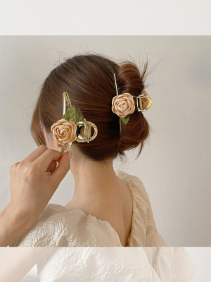 Super Fairy Flower French Style Hair Claw Gap Former Red 2022 New Elegant Barrettes Women's Back Head Shark Clip Large