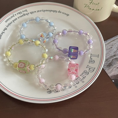 ~ Grape Ice Cream Hair Rope Transparent Beaded Hair Band Hair Rope Can Be Used as Bracelet Hair Accessories Girl Summer