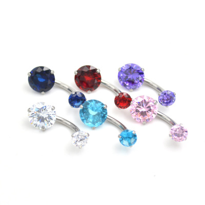 Direct Sales Hot Sale New Double-Headed round Zircon Navel Ring Human Body Puncture Stainless Steel Student Navel Stud