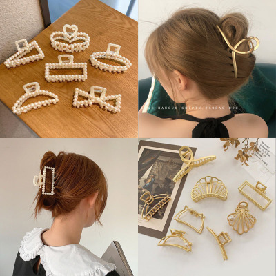 Influencer Hair Clip Large, Medium and Small Pearl Grip Fashion Temperament Girl's Head Shark Clip Hair Accessories