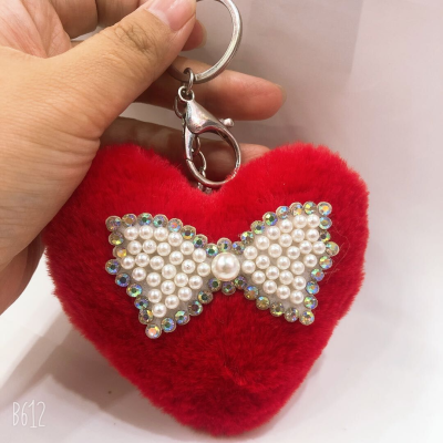 Pearl Fur Love Heart Bow Tie Keychain Pendant Bag Package Pendant Valentine's Day Girls Gift