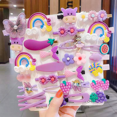 New Barrettes Girl's Hairpin Korean Cute Princess Flower Youth Side Clip Bangs 14-Piece Set Little Clip