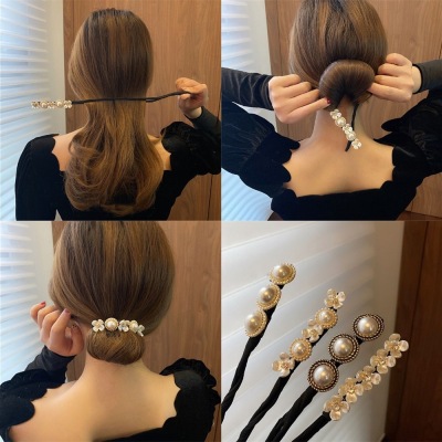 ~ Korean Style Non-Slip Lazy Internet Influencer Pearl Flower Hair Band Hairpin Tie Half Hair Updo Artifact Female