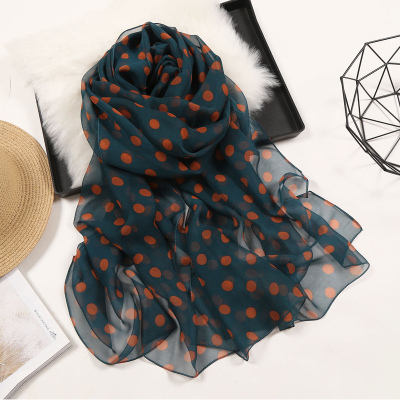 Summer Polka Dot Scarf Women's Retro Sunscreen Polka Dot Small Silk Scarf Georgette Four Seasons Easy to Match All-Matching Decorative Scarf