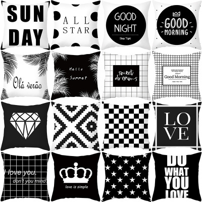 2022 Nordic Pillow Cover Black and White Letters Peach Skin Fabric Cushion Cover Sofa Cushion Cover Amazon Hot Home