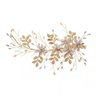 Hot Selling Bridal Headdress Leaf Flower Twisted Bead Barrettes Wedding Dress Side Clip Hair Accessories