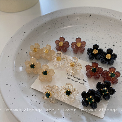 Korean Retro Geometric Flower Hair Clip Korean Color Dark Green Diamond Gripper Girly Style All-Match Flowers Gripper