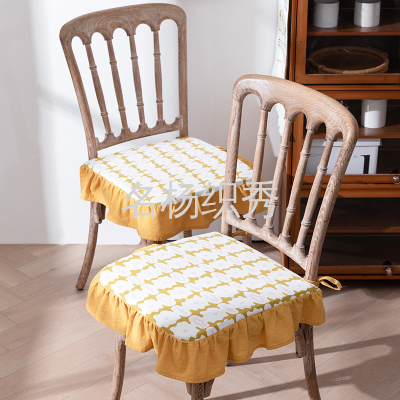 My New Nordic Style Dining Chair Cushion Retro Wooden Ear Seat Cushion Household Fabrics Thin Dining Room Chair Cushion