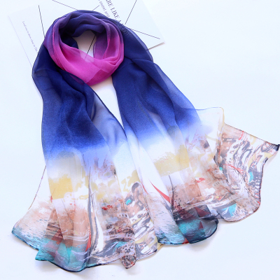 New Silk Scarf Women's Summer All-Matching Long Scarf Thin Type Sunscreen Scarf Lightweight Sun Protection by the Sea Beach Towel Shawl
