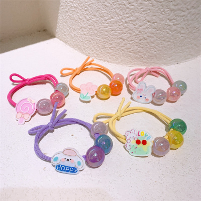 Cartoon Rabbit Scrunchies Sweet Girl Headdress Tie up a Bun Hairstyle Rubber Band Hair Rope Girl Flower Hair Rope