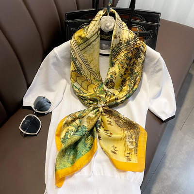 2022 Silk Scarf Women's Spring and Autumn New 90 Large Kerchief Shawl Scarf Autumn and Winter Korean Style All-Matching Western Style Scarf Scarf Scarf