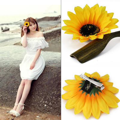 Korean Style Artificial Sunflower Duckbill Clip Fashion Fresh Barrettes Girls Seaside Vacation Photo Hair Accessories