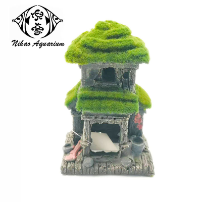 Aquarium Simulation Set Two-Story Small House with Moss Craft Decoration Fish Tank Decorative Landscaping
