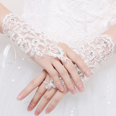 Foreign Trade Bridal Wedding Gloves Sunscreen Lace Gloves Lace Cutout Diamond Fingerless Short Mesh Gloves