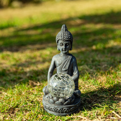 Resin Crafts Home Decoration Small Buddha Statue Outdoor Solar Lamp New Buddha Cross-Border New Product