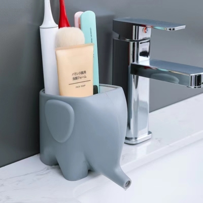 Plastic Elephant Toothbrush Holder Water Drainer Elephant Kitchen and Bathroom Three-in-One Storage Box Chopsticks Box Tableware Storage Cup