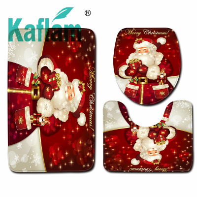 Christmas Snowman Bathroom Carpet Doormat Toilet Three-Piece Non-Slip Floor Mat Cross-Border Spot Wish Amazon 1