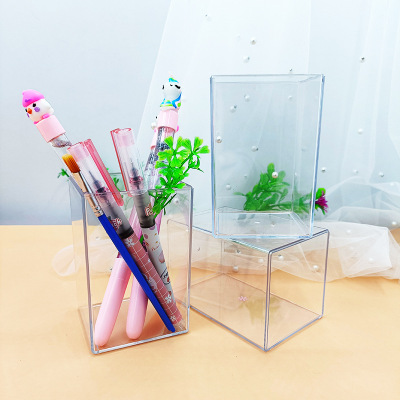 New Colorless Transparent Square Student Pen Holder Children's Handmade DIY Acrylic Desktop Storage Box Wholesale