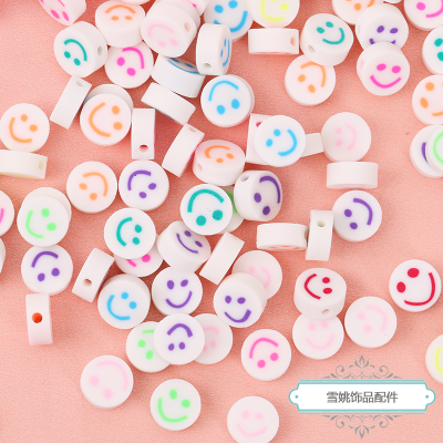 Smiley Face Polymer Clay Beads White Emoji Smile round Beads Punch Polymer Clay Slice Beads DIY Accessories Bracelet Necklace