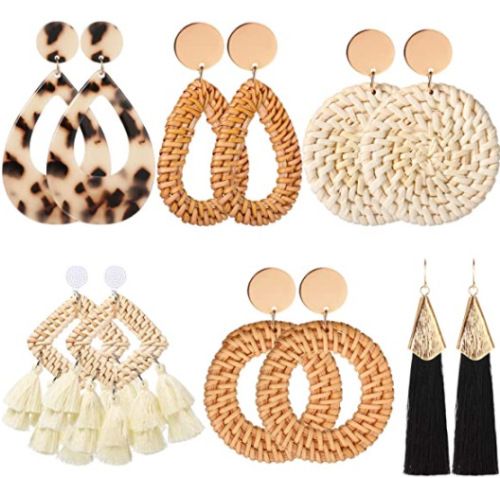 ethnic style retro geometric vine hand-woven earrings european and american cross-border beach style exaggerated rattan earrings