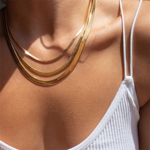 emanco european and american new simple clavicle chain stainless steel chain like flat snake necklace 2mm-5mm chain necklace